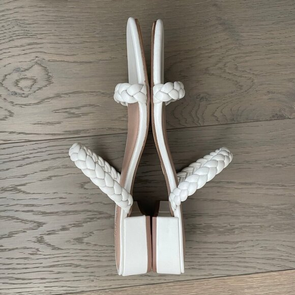 Cushionaire Neptune Braided Two Band Block Heel Vegan Leather Sandal Ivory Sz 9 - Picture 3 of 7